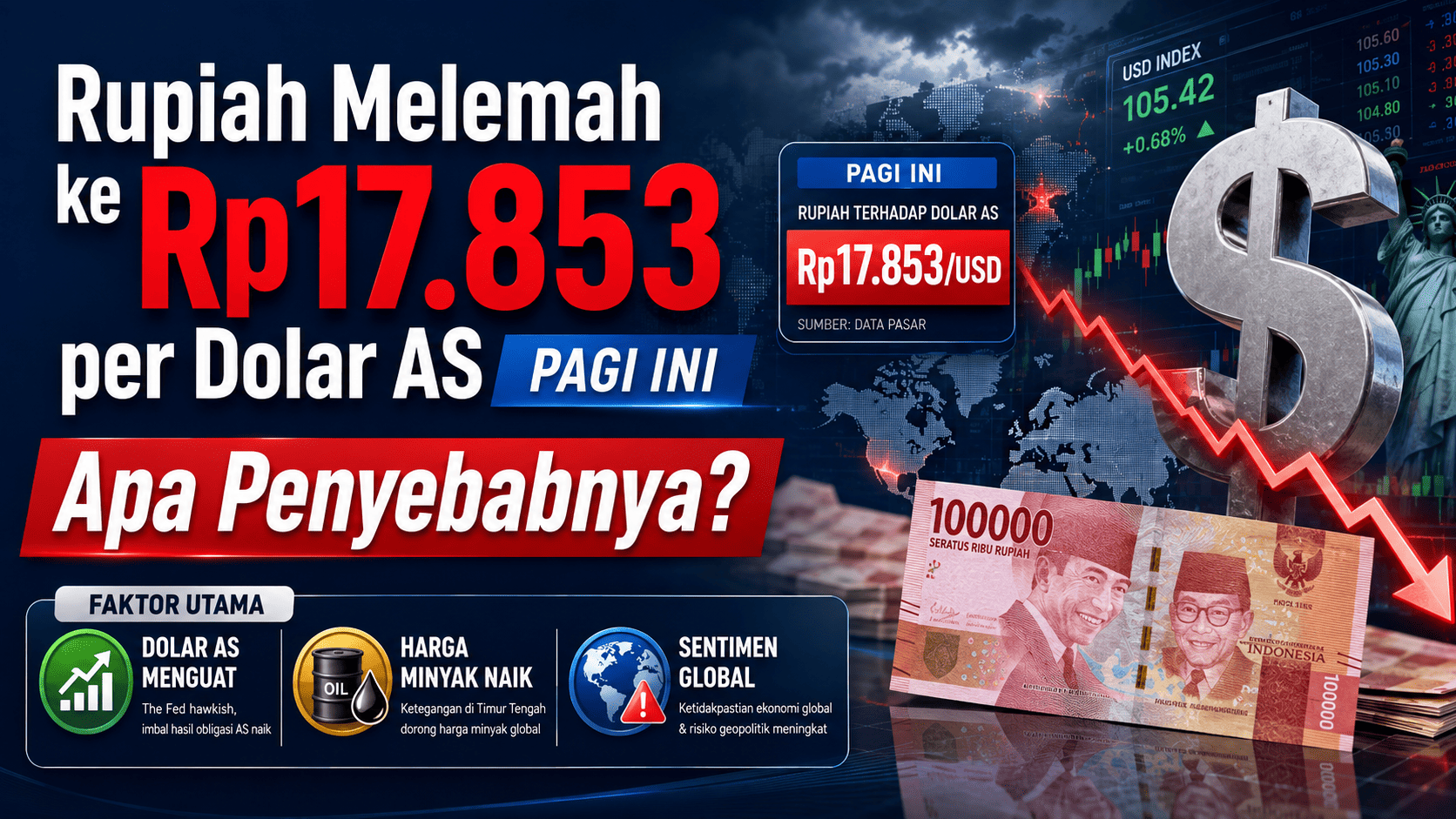 Rupiah Melemah ke Rp17.853 per Dolar AS Pagi Ini, Apa Penyebabnya?